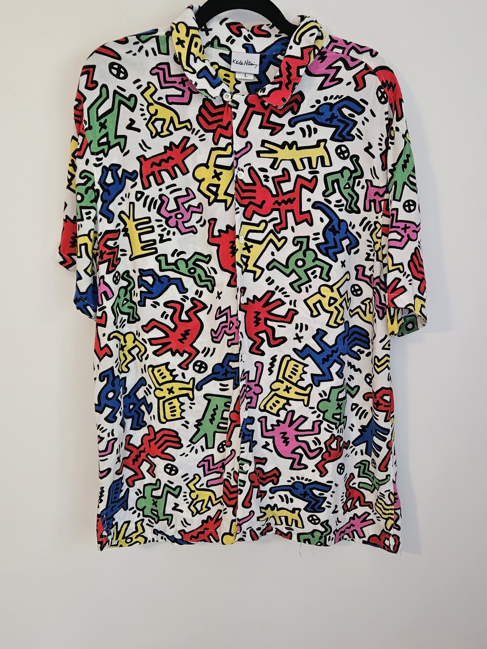 Keith Haring x Ripple Junction Short Sleeve Button Up Camp Pop Art  Shirt, L